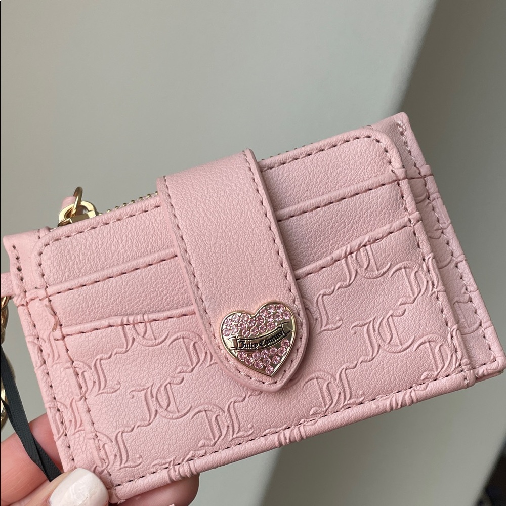 Juicy Couture Pink Heart-Accent Card Holder Keychain wallet NWT